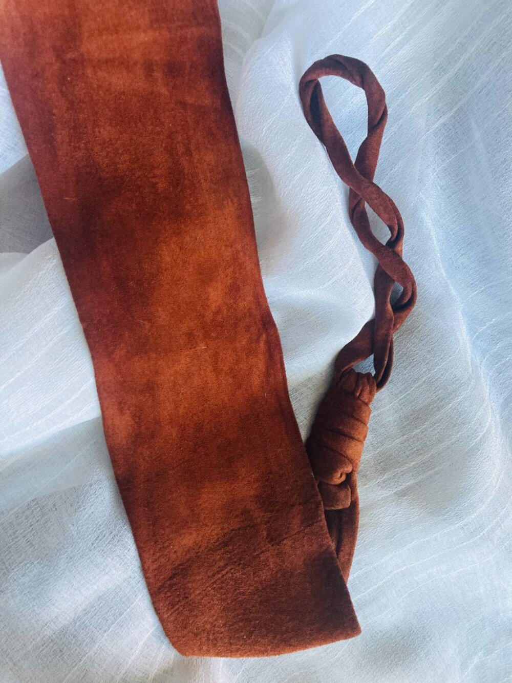 Beautiful, Unique Artisan Chic Boho Cognac Suede Obi Belt M - Picture 11 of 15